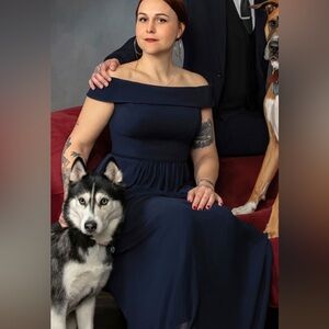 Elegant Navy Off-Shoulder Dress